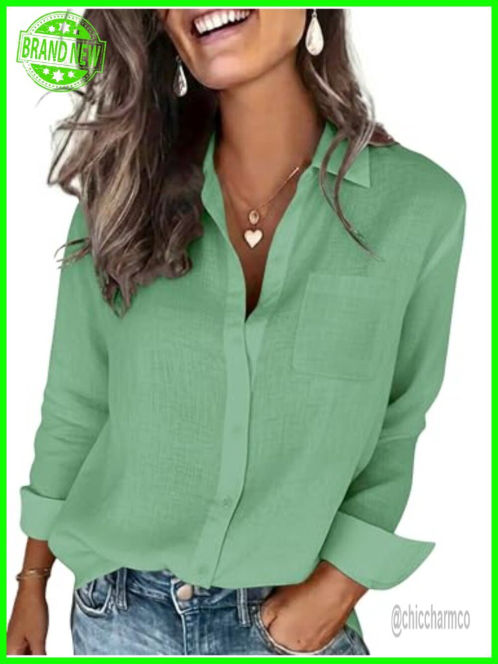 Cotton Linen Textured Button Down Shirt Long Sleeve Blouse